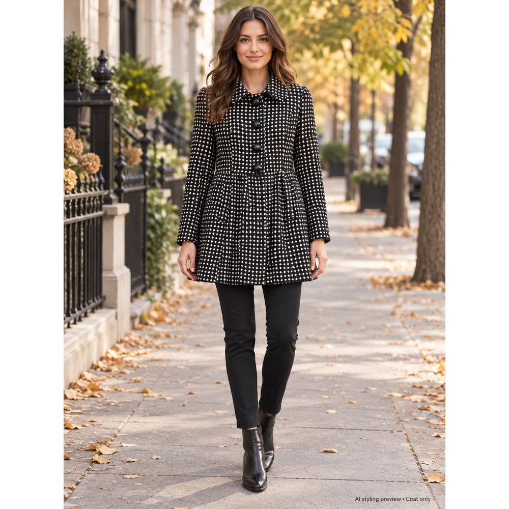 Blue Rain Francescas Black Ivory Textured Polka Dot Fit Flare Coat Small 32303f